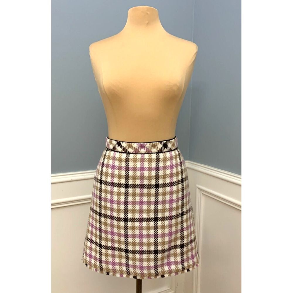 Ann Taylor Skirt Womens 2 Pencil Tweed Plaid Houndstooth Fringe Hem Lined Preppy